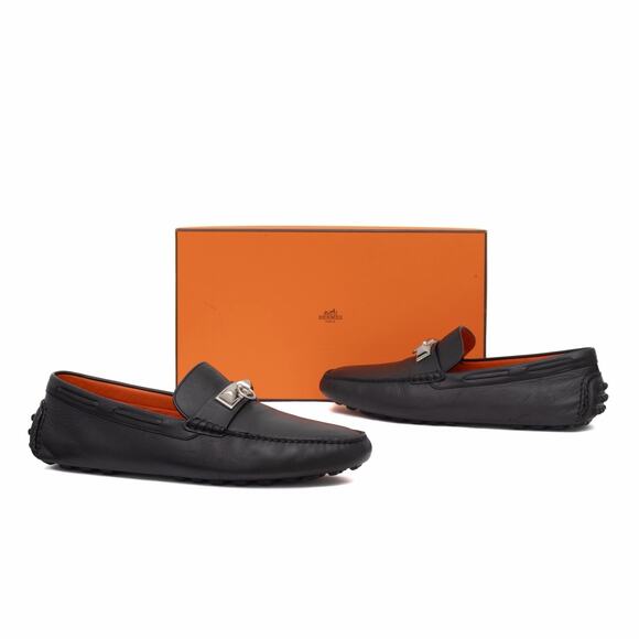 Hermes Men’s Black Leather Irving Collier de Chien Driving Loafers Size 43 US10 main image 15
